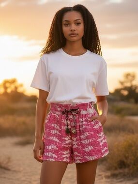 Women’s Wide Leg Drawstring Shorts in Pink